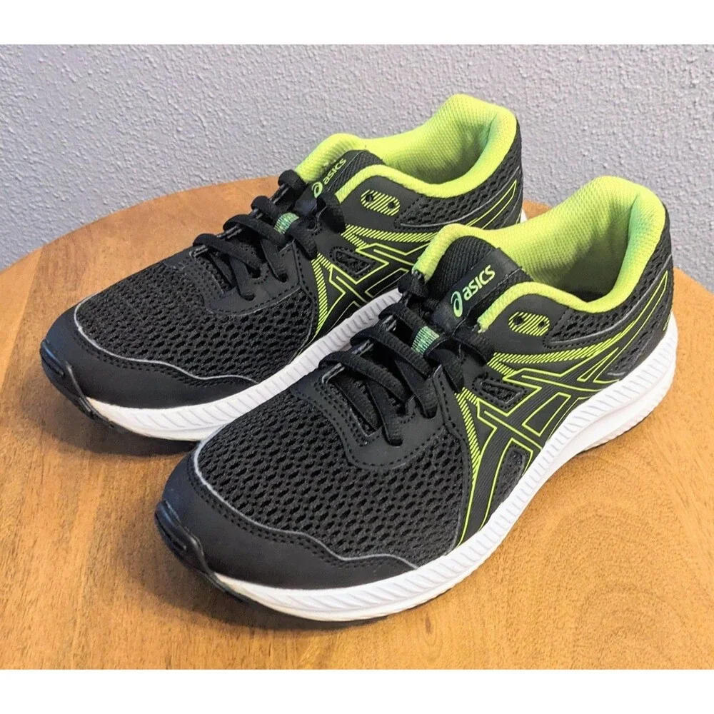 ASICS Contend 7 Kids Youth 5.5  Black Lime Green Sneakers Unisex 1014A192